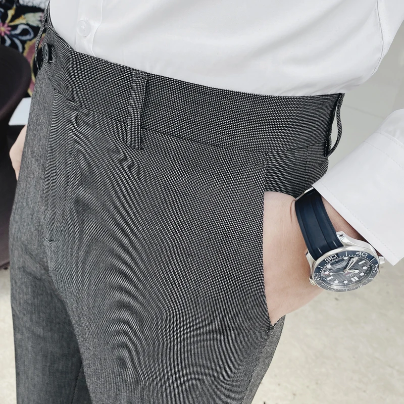 

Summer Thin Spring Plaid Pants Men Business Casual Dress Pants Slim Fit Formal Social Trousers Work Suit Pans Men Clothes 2021