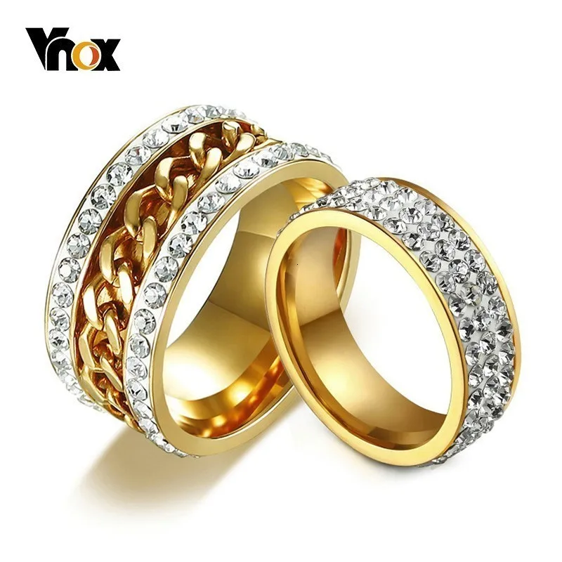 Vnox Кристалл Камень пара кольцо из нержавеющей стали для женщин и мужчин