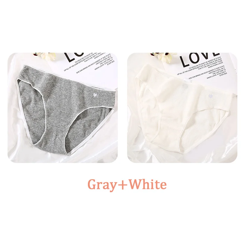 Gray-White Хлопковые трусы с сердечками для женщин, 1 шт., одноцветное нижнее белье, дышащие трусики, модное нижнее белье, сексуальные женские трусы, Новое поступление, S-XL - Цвет: Gray-White