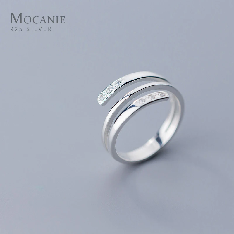 

Mocanie Real 925 Sterling Silver Shining Zircon Geometric Spiral Line Ring for Women Fashion Finger Ring Fine Jewelry 2020 New