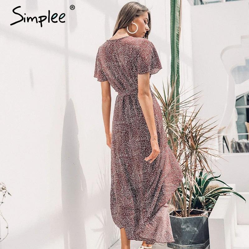 Женское длинное леопардовое платье Simplee, летнее зеленое пляжное платье с запахом, поясом и цветочным принтом, праздничная женская одежда большого размера
