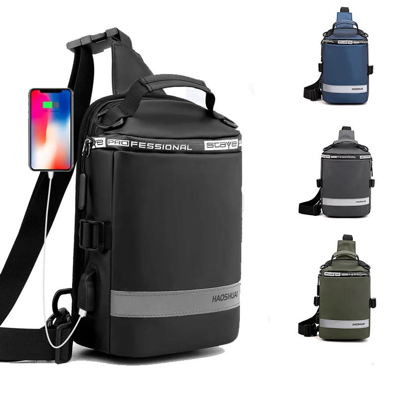 

New Men's Chest Bag Multi-functional Anti Theft One-shoulder Cross-body Bag USB Charging Outdoor Messengers Running Bag