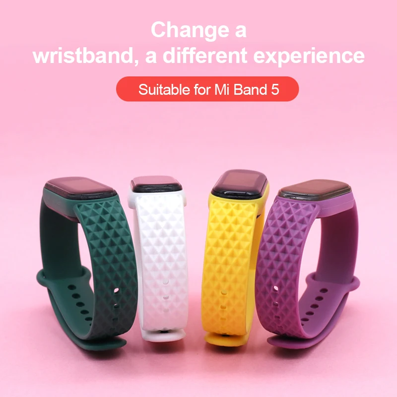 

Wrist Silicone strap Comfortable soft and wear-resistant Suitable for Mi Band 5 Strap Diamond Pattern Replacement Wristband
