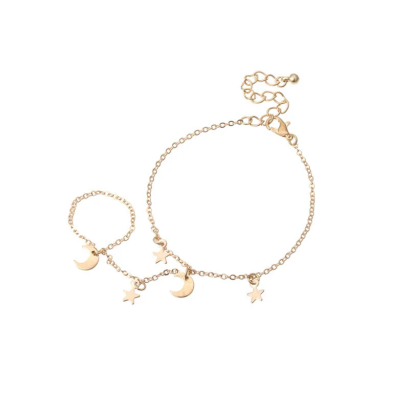 

Simple Cute Star Moon Pendant Chain Bracelet Trendy Exquisite Connected Finger Bracelets Hand Accessories for Women Gifts