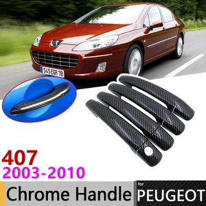 Черная накладка на дверную ручку из углеродного волокна для peugeot 407 sw 2003  2010 2004 2005 2006 2007 2008 2009  автомобильные аксессуары, набор хромированных стикеров