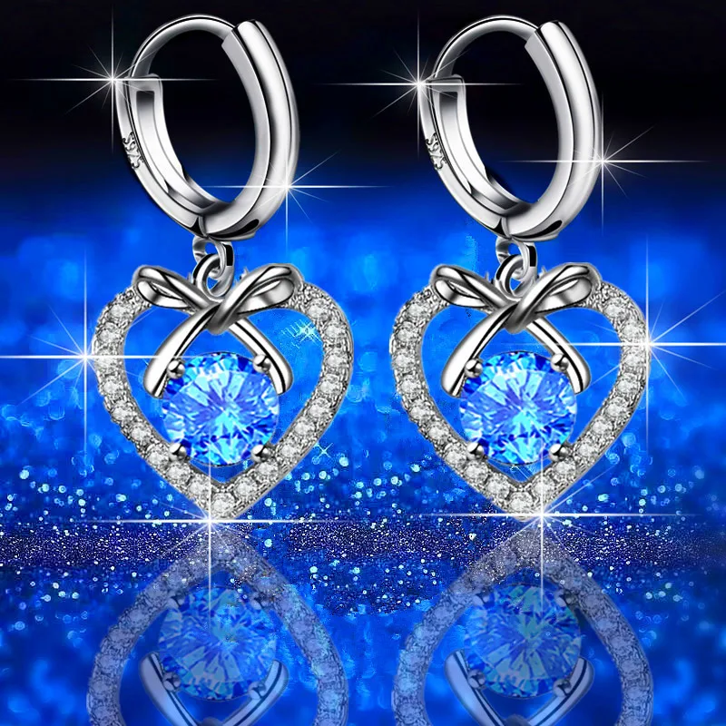 

Женские серьги с сердечками KOFSAC, милые и романтичные серьги средней длины из стерлингового серебра 925 пробы с цирконием, ювелирные украшени...