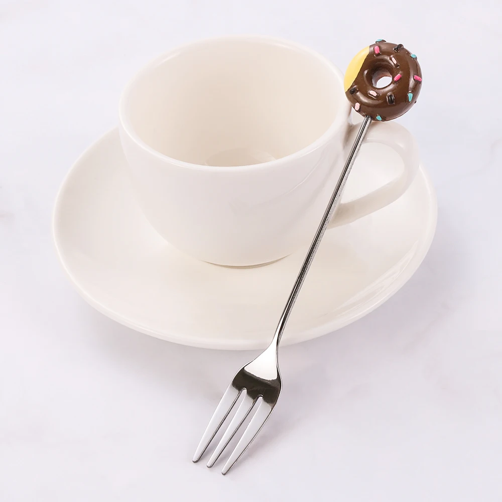 Мини пончик милая нержавеющая сталь Пончик десертная ложка вилка кофе мороженое