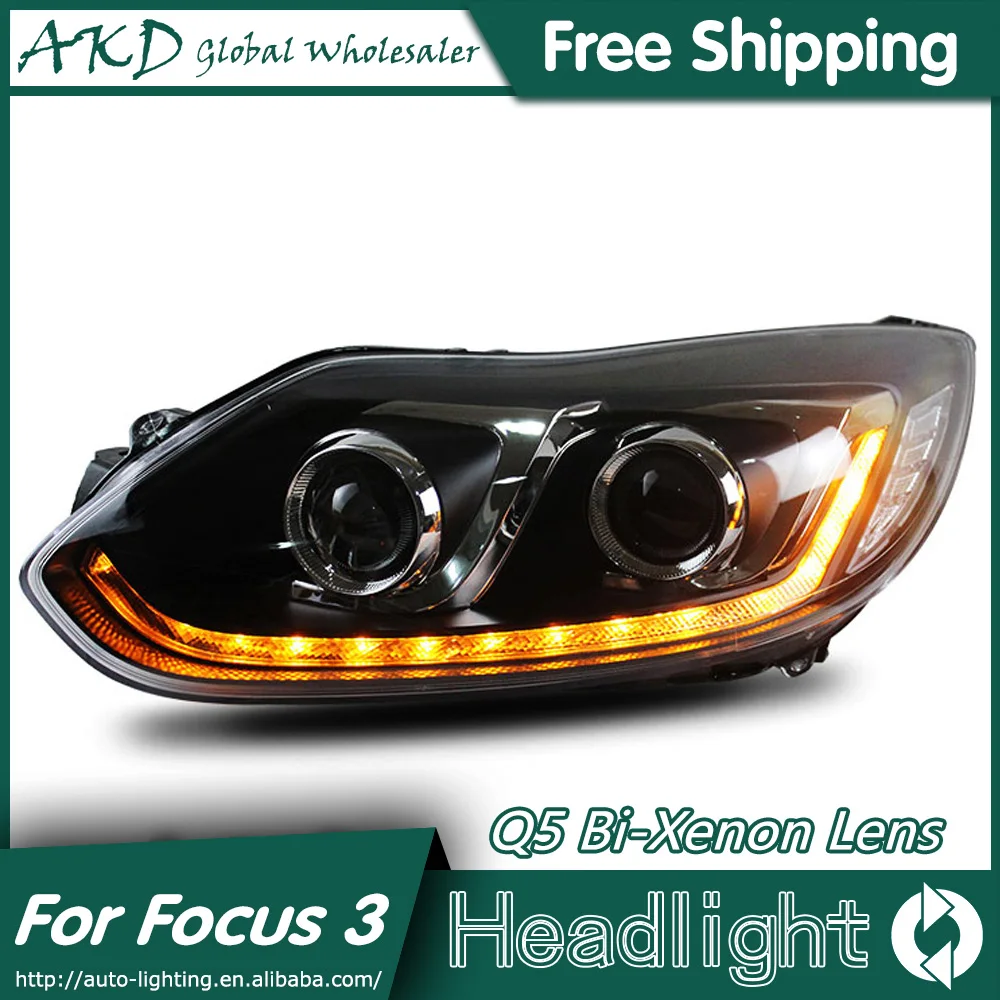 AKD автомобильный Стайлинг фары для Ford Focus 2012-2014 3 СВЕТОДИОДНЫЙ DRL биксеноновый