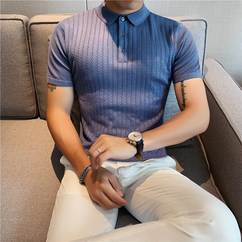 

Hot Sale Summer Breathable Hollow Knitted Polo Shirts Men Clothing 2022 Simple Slim Fit Short Sleeve Casual Tee Shirt Homme 3XL