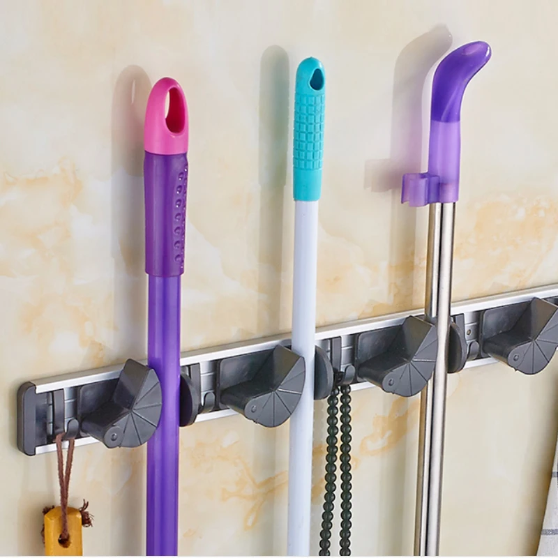 

Качественный кухонный держатель для инструментов, 4 позиции с 5 крючками, настенный органайзер для хранения, швабра и метла, держатели для хр...