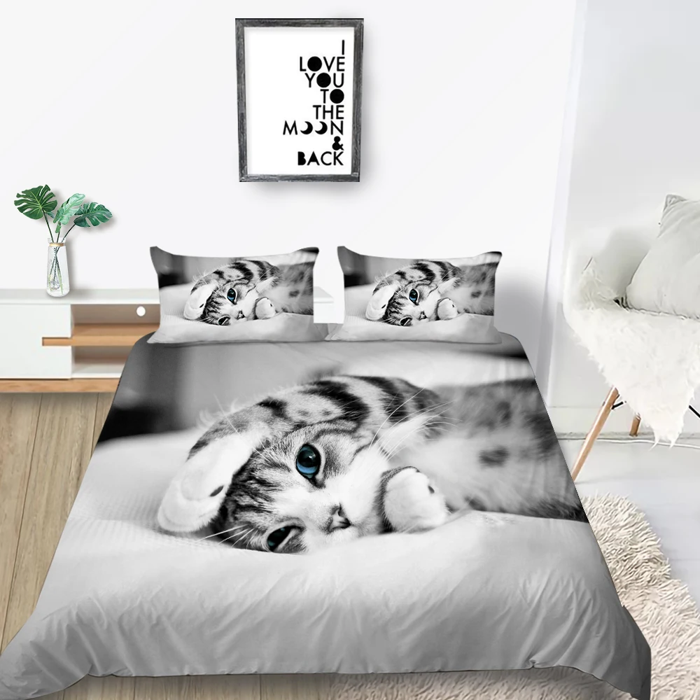 Комплект постельного белья с изображением спящего кота милый удобный комплект