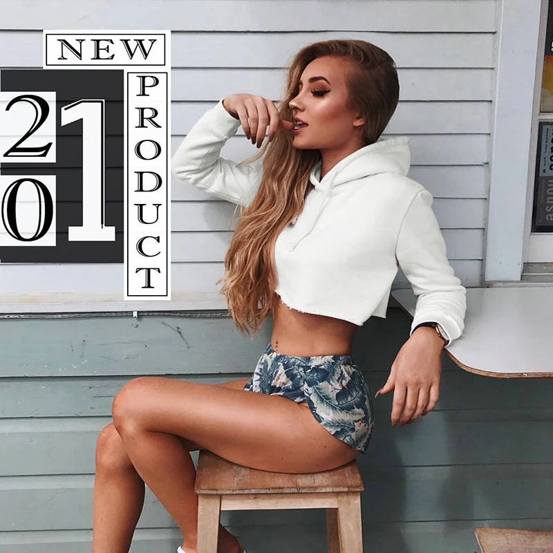 

Autumn New Hot Selling Sexy Navel Exposed Design Long Sleeve Solid Color Hooded For Street Fashion loose Pullover women's Hooded