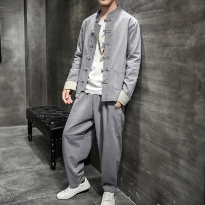 Sinicism Store весенний спортивный костюм с вышивкой для мужчин 2020 мужской льняной