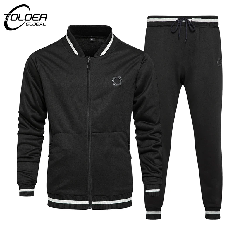 Men Tracksuit Sport Coat+Pants Jogging Sweatpants Set Casual Simple Solid Hip Hop Zipper Sportswear Male Fashion Spring Clothing