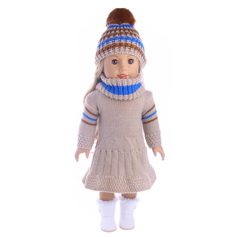 

New Winter Fashion Tops Skirt Hats Suit Outfit Set Clothes for 18" American Girl BJD 45cm Reborn Baby Pajamas Doll Accessories