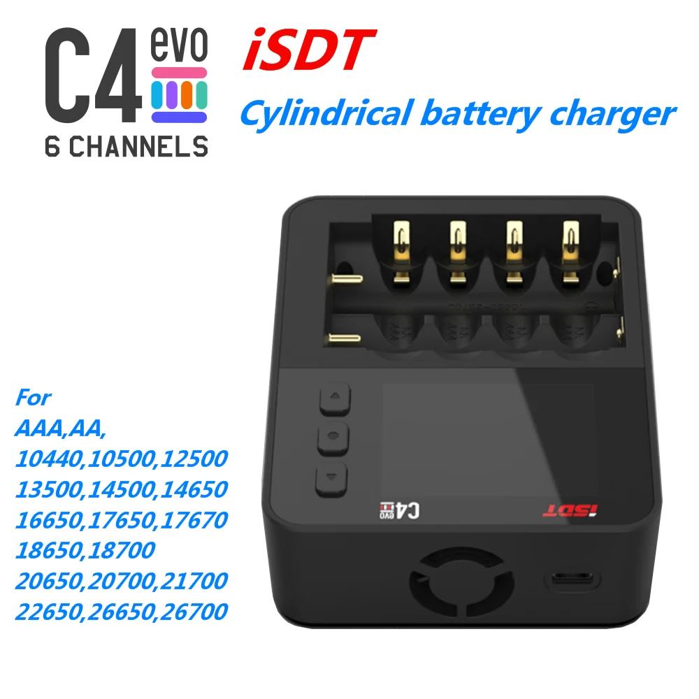 

ISDT C4 EVO Smart Battery Charger with Type-C QC3.0 Output for AA AAA Li-ion Battery with IPS Display Screen and Fire Prevention