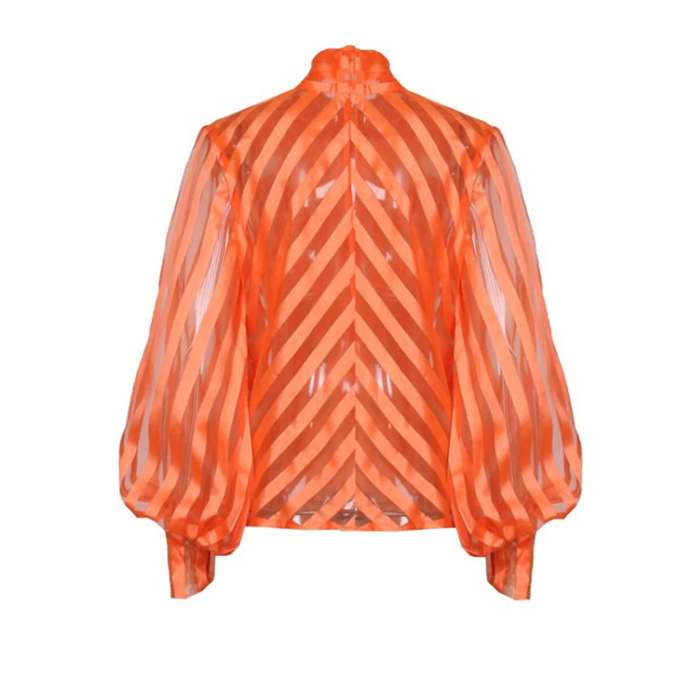 Female Bow Collar Lantern Long Sleeve Loose Lace Up Women's Shirts Sexy perspective streetwear Clothing 2021 New Fashion Tide | Женская
