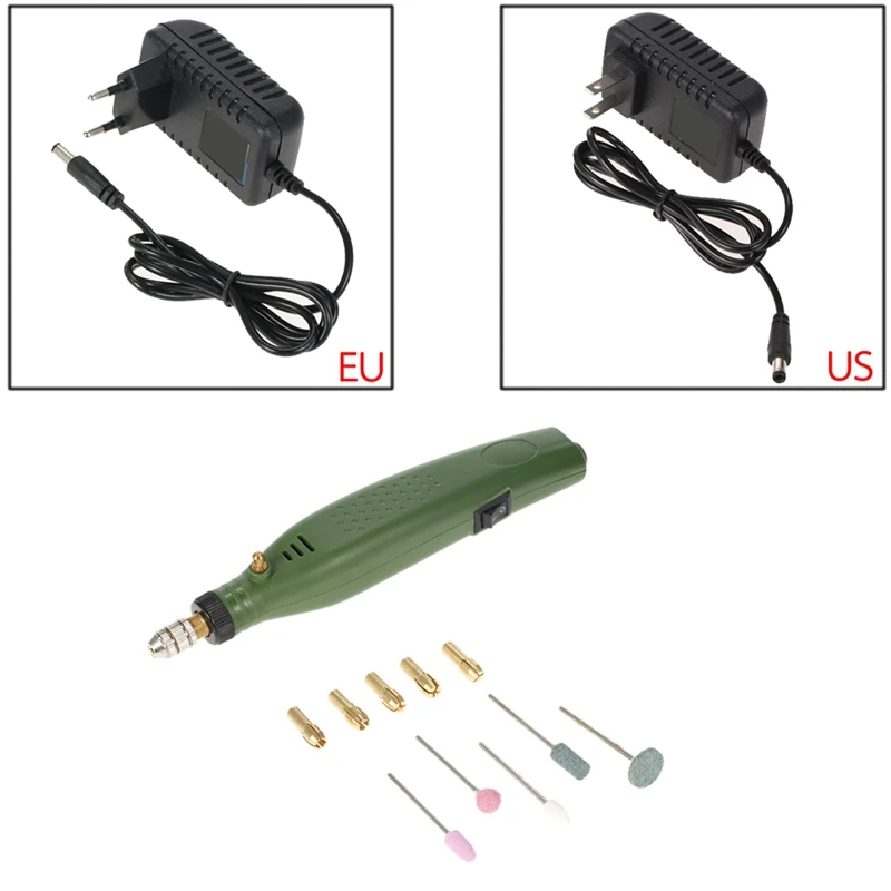 

1 Set Electric Engraver Drill Grinding Set Engraving Machine Us Plug & 4Pcs Drill Chuck Quick Change Adapter Set
