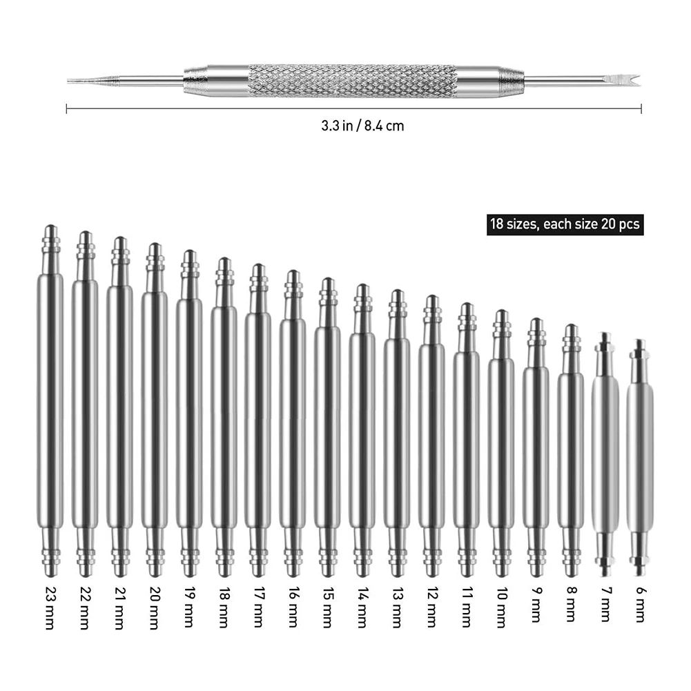 

360pcs Professional Watch Band Spring Bars Stainless Steel Strap Link Pins Watchmaker Repair Tools Set Watch Strap Repair Kits