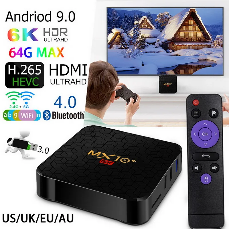 MX10 Pro 6k ТВ Box Android 9 0 4 ядра 64-бит ARM Cortex-A53 Вай-Фай HDMI Декодер каналов кабельного