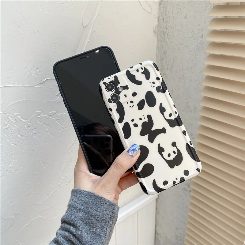 

Creative Photo frame panda Couple soft Case For iPhone 11 12 Pro Max mini 7 8 Plus XR X XS MAX se 2 silicone phone cover fundas