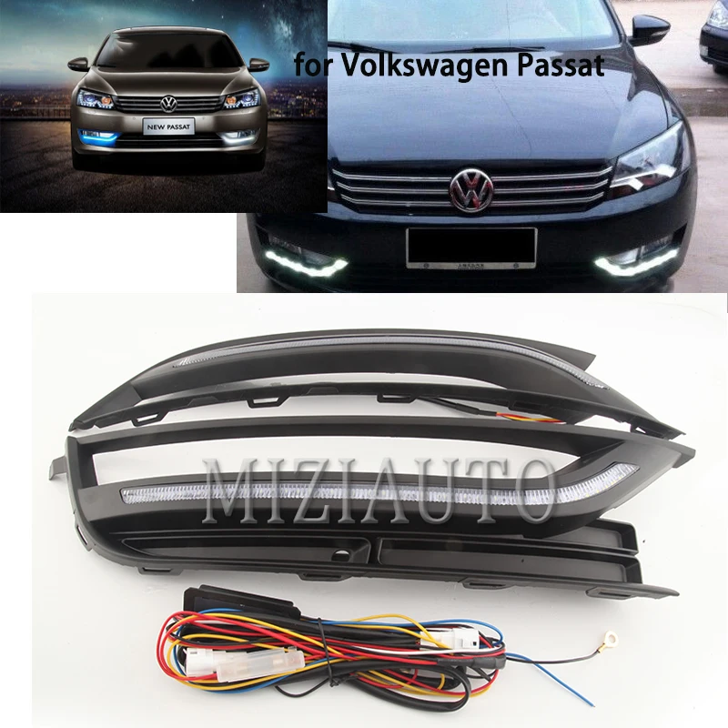 MIZIAUTO LED DRL Daytime Running Light With Blue Turn Signal Lamp for Volkswagen Passat B7 2012 2013 2014 2015 | Автомобили и