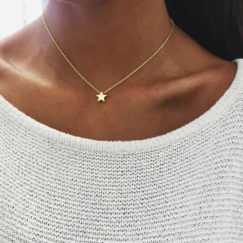 

2021 New Women Chocker Gold/Silver Color Chain Star Heart Choker Necklace Jewelry Collana Kolye Bijoux Collares Mujer Collier