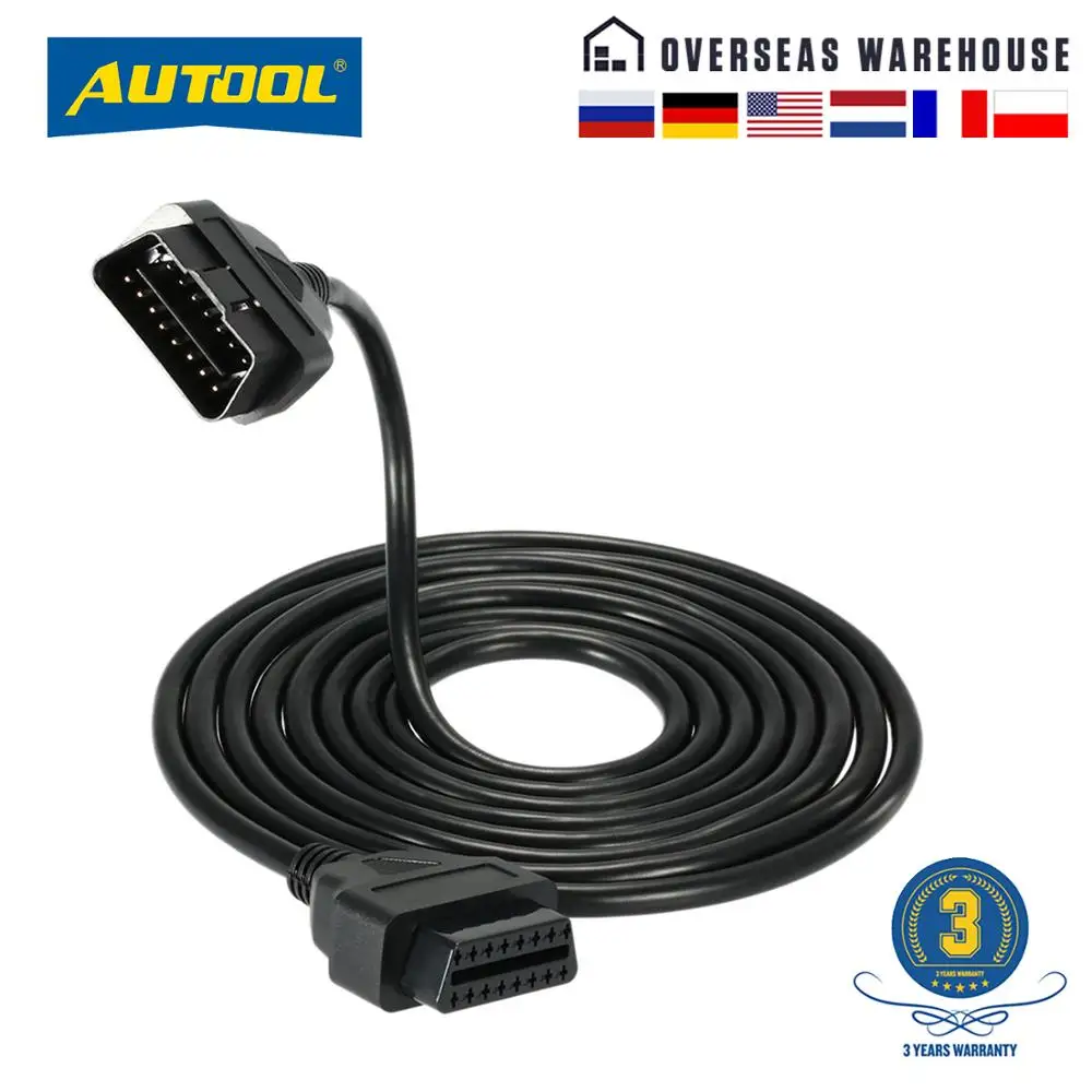 Автомобильный Удлинительный кабель AUTOOL OBD2 500 см разъем в форме изгиба локтя