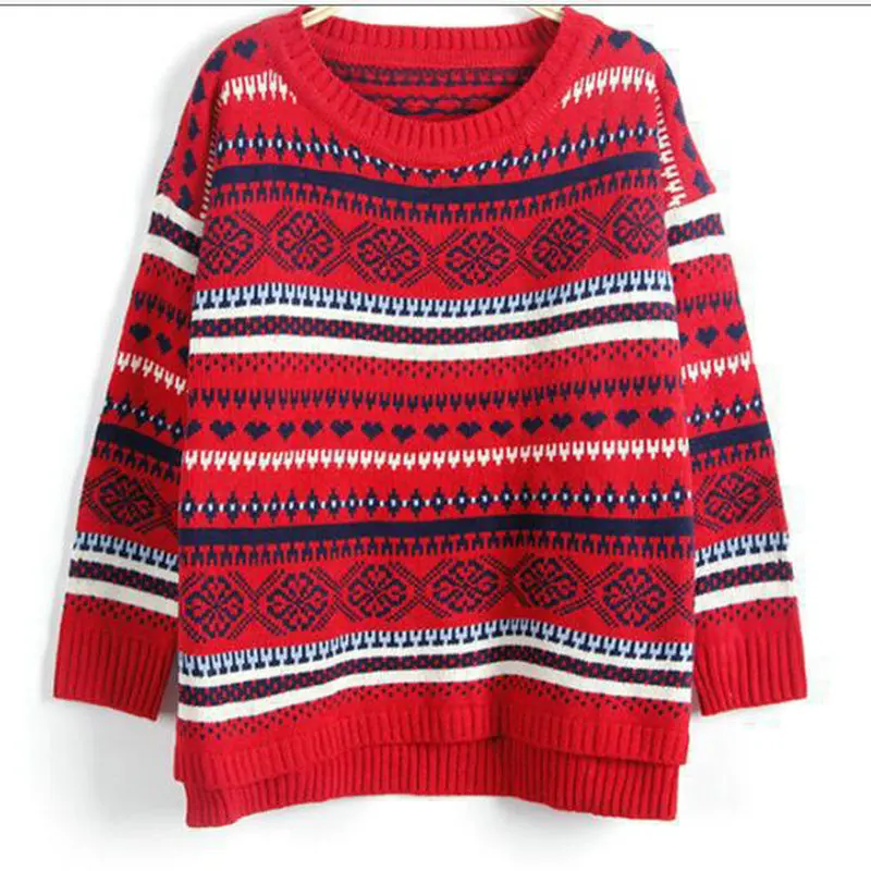 Женский жаккардовый пуловер Свободный в этническом стиле модель XM05 2019 | Женская