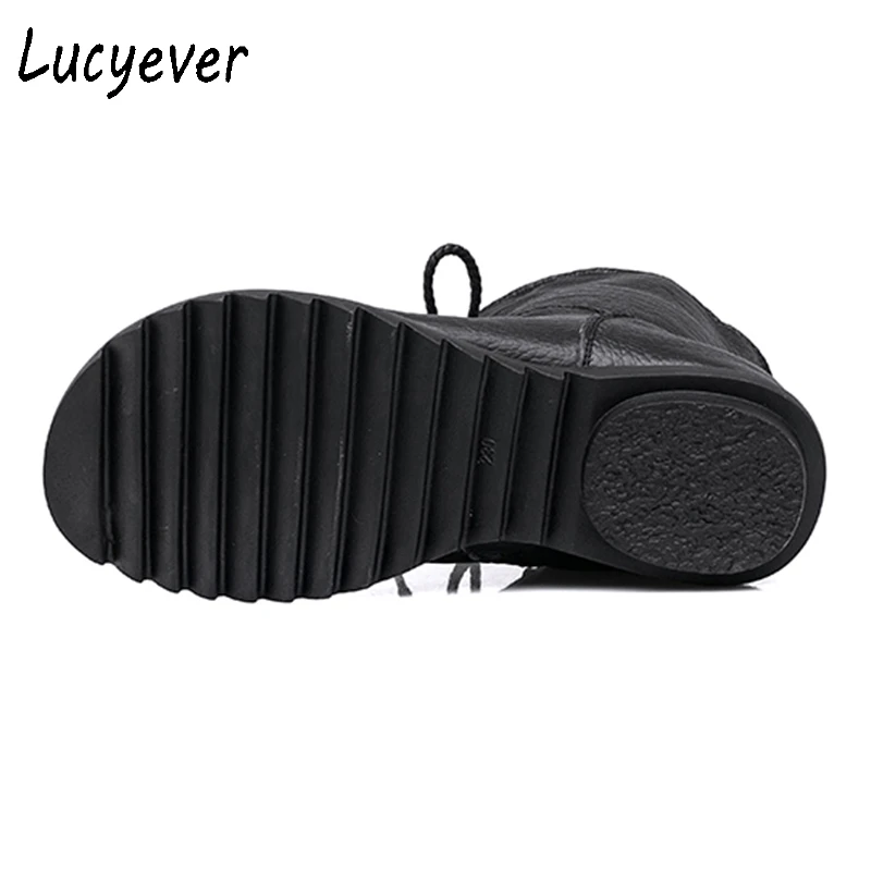 Lucyever/Коллекция года; сезон осень-зима; винтажные женские ботильоны ручной работы из натуральной кожи; Женская водонепроницаемая обувь на плоской платформе для отдыха
