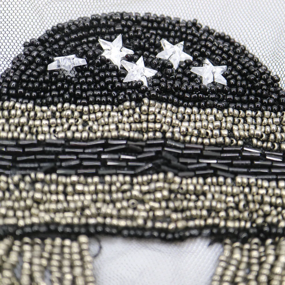 2 шт./компл. черного цвета с бахромой из бисера вышивка золотой нитью для одежды в