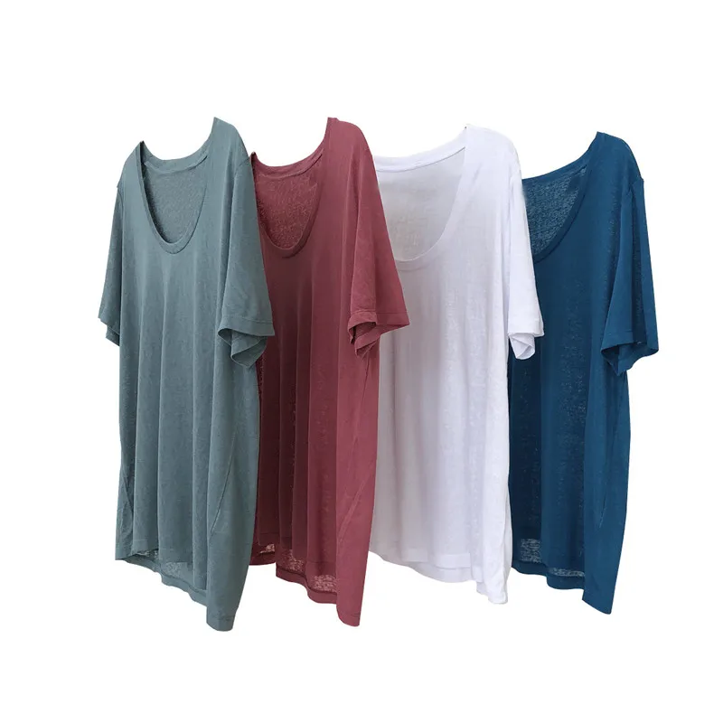 

Women Summer Solid Color Fashion New Light Thin Loose T-Shirt Female Slim High Quality O-Neck Tees Ladies Comfortable Tops ML425