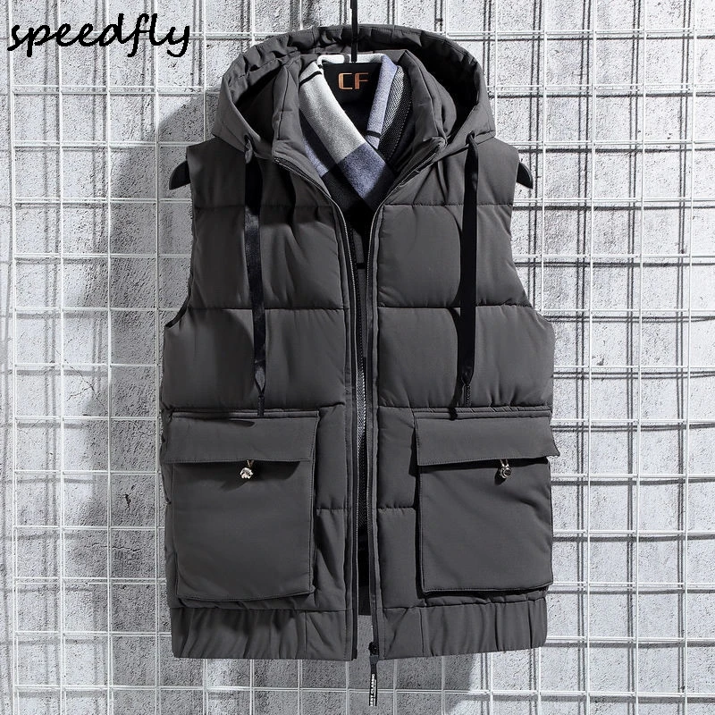 

Spring Winter Warm Hat Detachable Men Vest Sleeveless Casual Camouflage Jacket Coat for Men Unisex Waistcoat Plus Large Size
