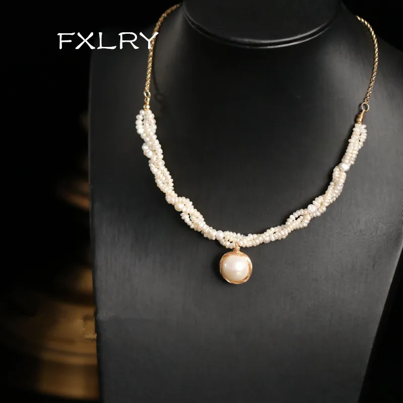 

FXLRY New High-end Handmade French Vintage Freshwater Pearl Atmospheric pendant necklace for women jewelry accessory