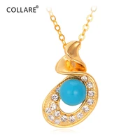 collare blue pendant gold color turqy necklace women crystal rhinestone turkish jewelry p865