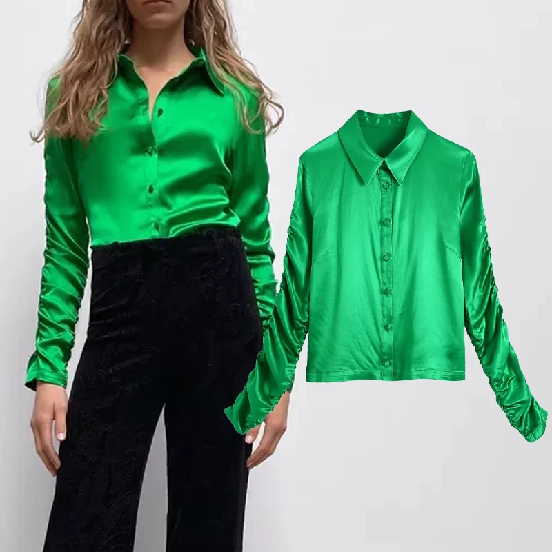 

Женская винтажная блузка с длинным рукавом, на пуговицах