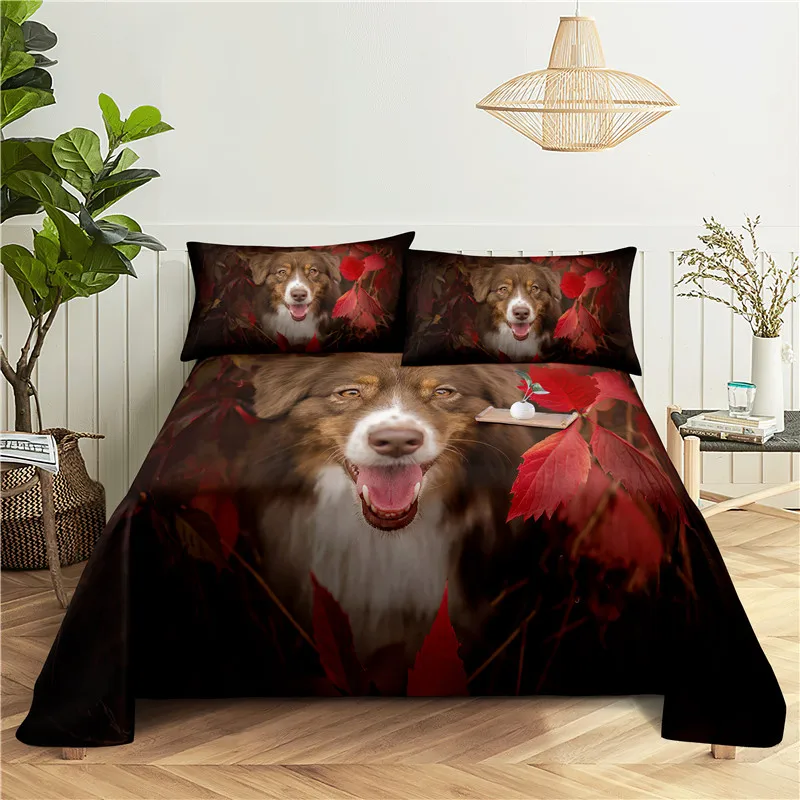 

Beautiful Dog 0.9/1.2/1.5/1.8/2.0m Digital Printing Polyester Bed Flat Sheet With Pillowcase Print Bedding Set