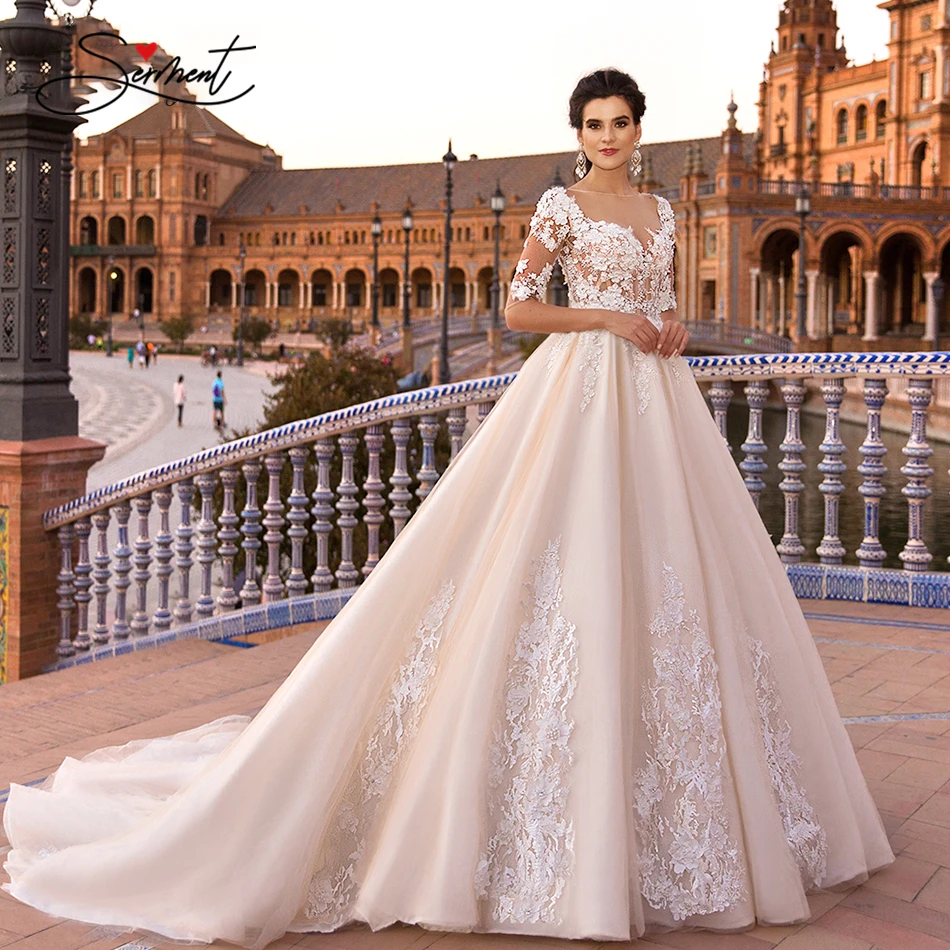 

BAZIIINGAAA Luxury Wedding Dress V-neck Card Shoulder Wedding Dress Sexy Backless 3D Decal Bride Support Tailor-made