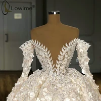 High-End Long Sleeve Appliqued Wedding Dresses V Neck Flowers Beads Court Train Ball Gown Bridal Gowns Vestido De Novias