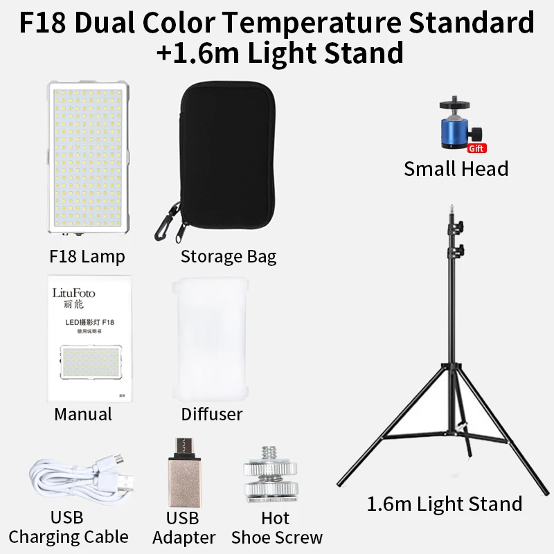 

Litufoto F18 4040 мАч двойная цветовая температура видео светильник s 3200k-5600k, ручная заполняющая лампа Luminaria с 1,6 м осветительной стойкой