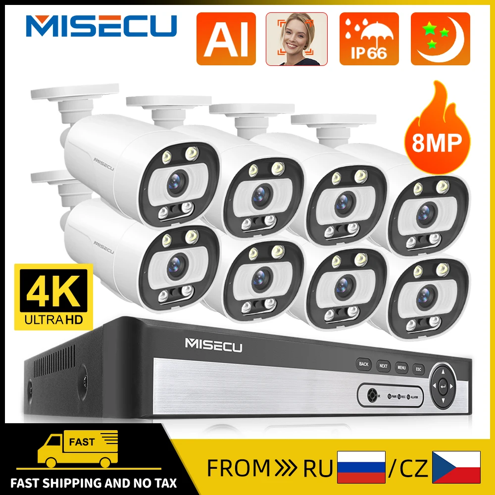 

Система безопасности MISECU 4K, комплект камер видеонаблюдения 8 Мп, POE, NVR, IP-камеры для дома и улицы