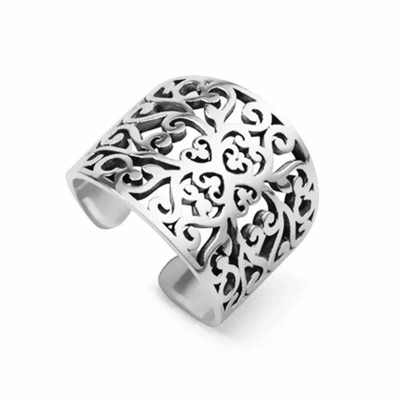 

2021 Drop Shipping Wholesale Price Big Large Surface Finger Open Rings For Female Ladies Tibetan Silver Hollow Flower Thumb Ring