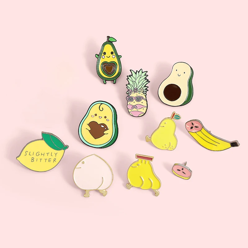 

Fruits collection! Enamel Pin Lemon Banana Avocado Brooches Pineapple Pear Peach Brooch Lapel Badge Jewelry Gift for Kids Friend