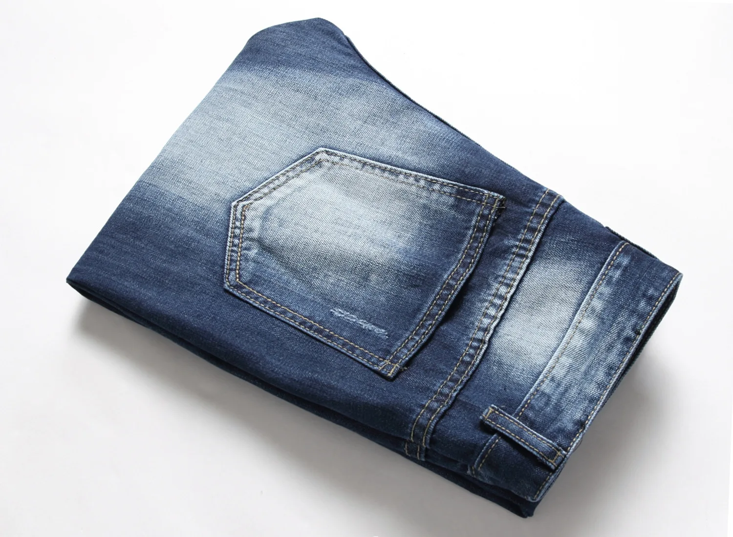 

Pure cotton street trendy mens jeans small hole watermark worn straight jeans