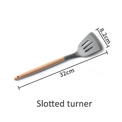 Slotted turner Ермакова деревянная ручка кухонная посуда для выпечки антипригарная термостойкая силиконовая щелевая скребок-ложка ковш щетка венчик - Цвет: Slotted turner