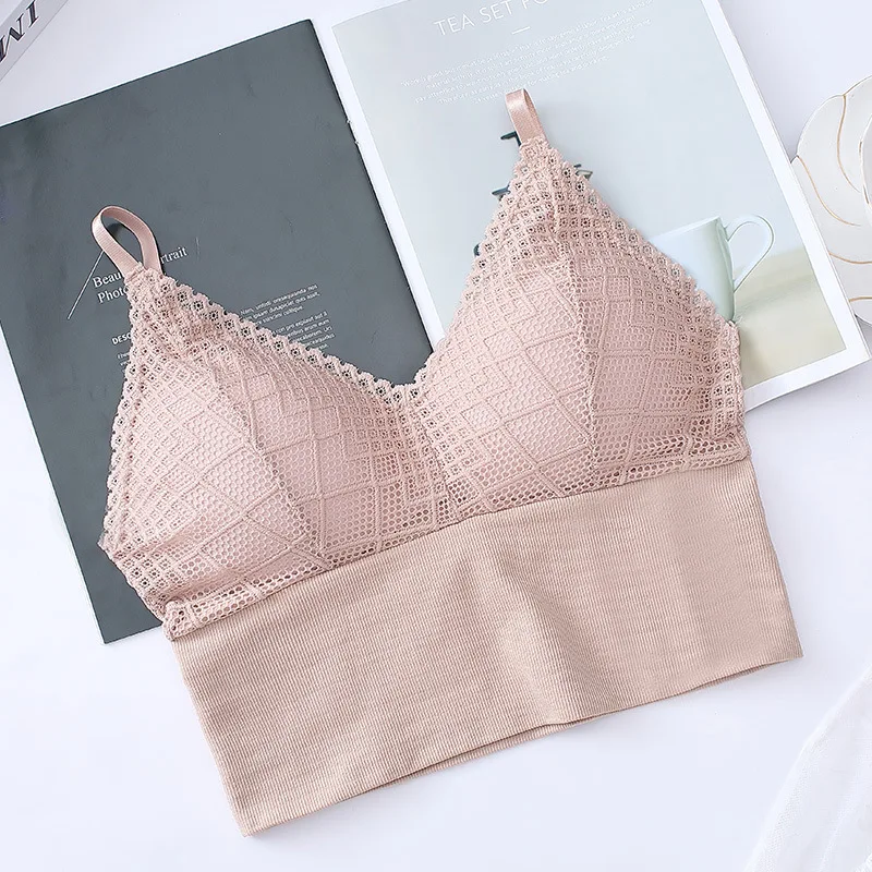

SVOKOR Women's Seamless Lace Stitching Bra Sexy Big U Beauty Back Wrapped Chest Sports Camisole Underwear