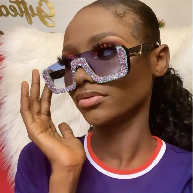 Женские квадратные солнцезащитные очки без оправы с золотыми блестками