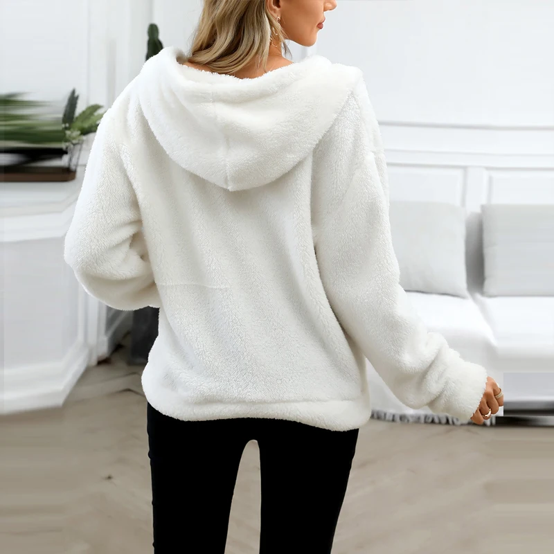 

Fashion Women Winter Warm Flannel Zipper Cardigans White Pink Patchwork Sweaters Coats 2020 Female Outwear SJ7384V