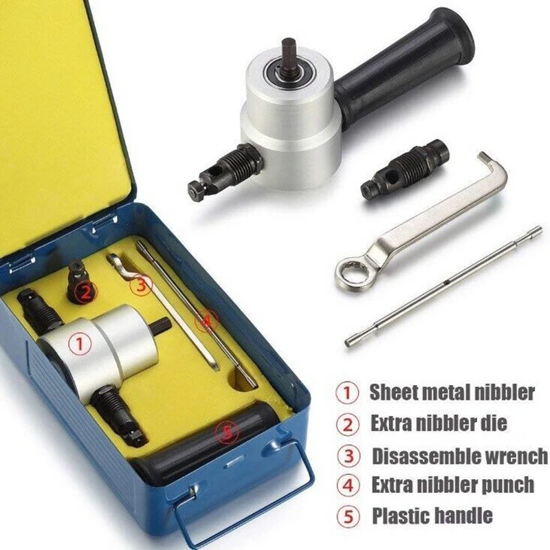 

Drill Attachment Cutter Drilling Kit Nibbler Cutting Double Head Sheet Metal Set