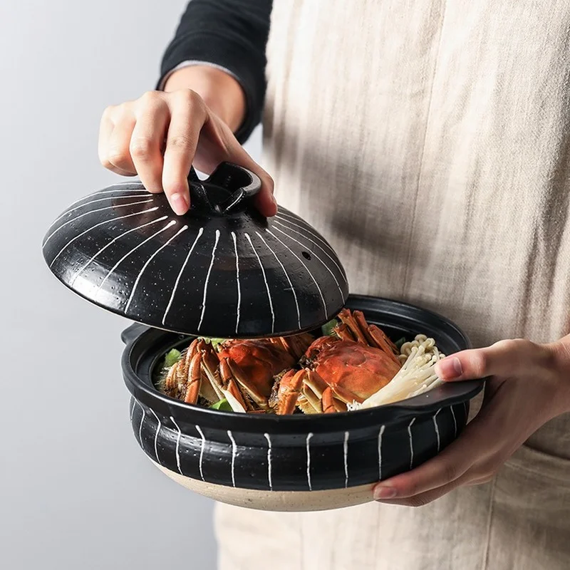 

Japanese Style Casserole Dish Heat Resistant Pig Soup Cooking Pot Milk Pan Clay With Lid Casserole Cuisine Home Products